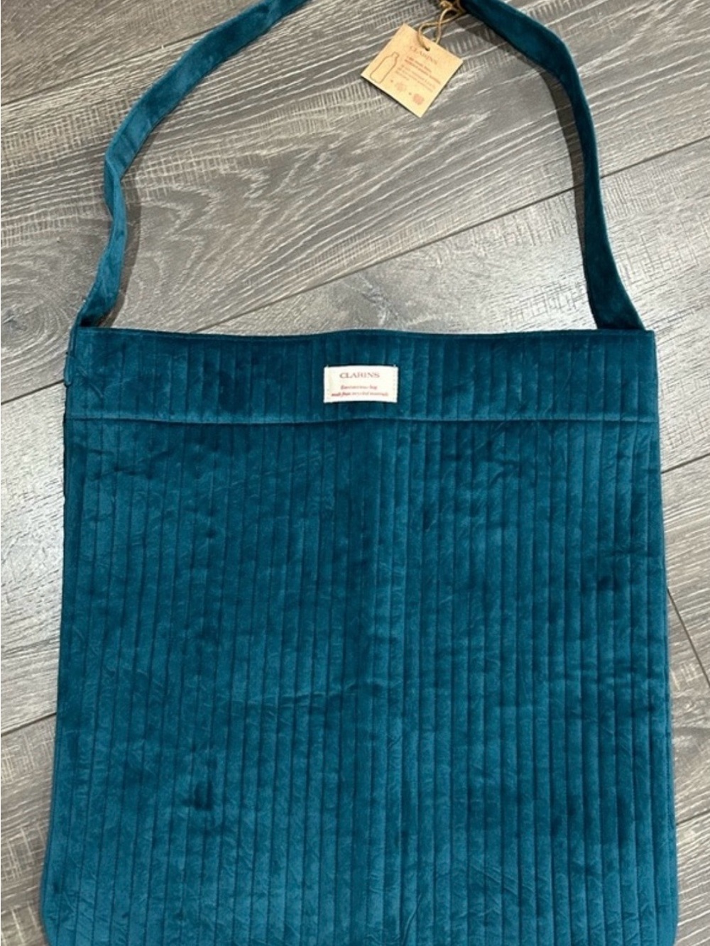 Clarins Teal Corduroy Shoulder Tote